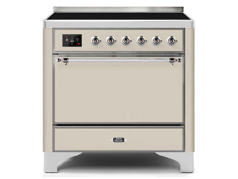 36" ILVE 3.5 Cu. Ft. Majestic II Electric Freestanding Range in Antique White with Chrome Trim - UMI09QNS3/AWC