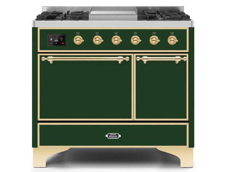 40" ILVE Majestic II Dual Fuel Liquid Propane Range with Brass Trim in Emerald Green - UMD10FDQNS3/EGG LP