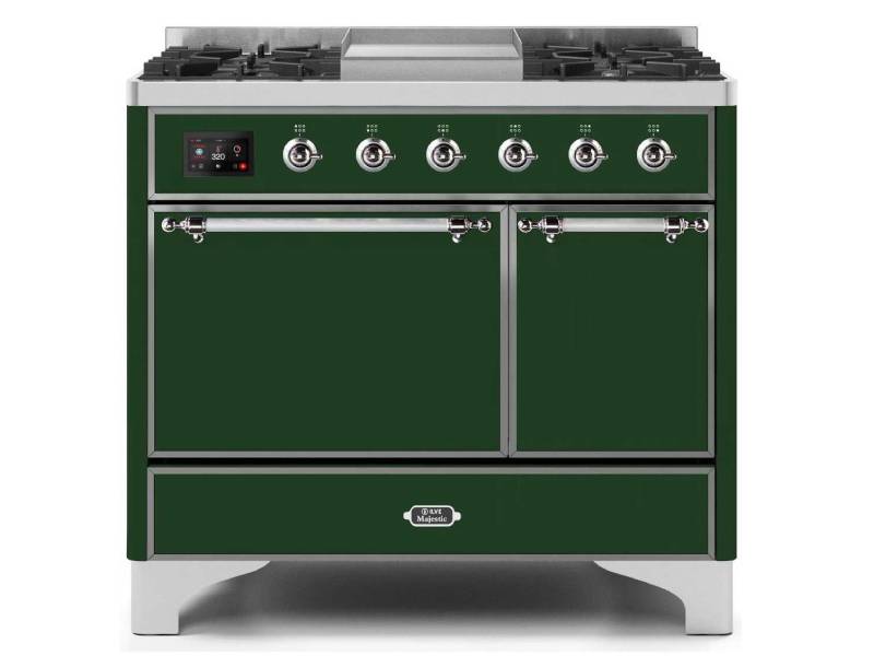 40" ILVE Majestic II Dual Fuel Freestanding Range with Chrome Trim in Emerald Green - UMD10FDQNS3/EGC LP