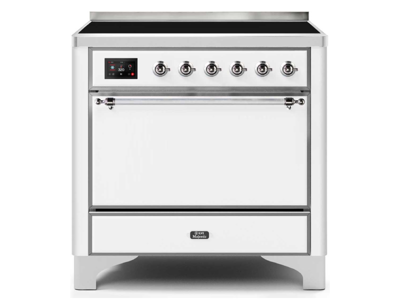 36" ILVE 3.5 Cu. Ft. Majestic II Electric Freestanding Range in White with Chrome Trim - UMI09QNS3/WHC