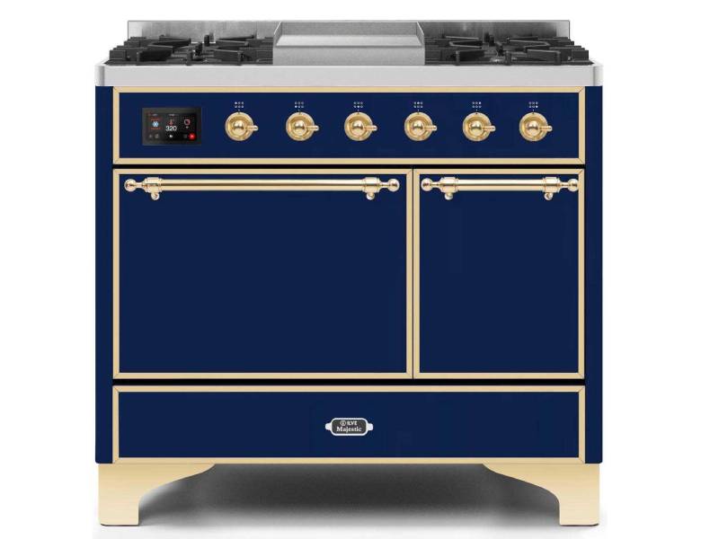 40" ILVE Majestic II Dual Fuel Liquid Propane Range with Brass Trim in Blue - UMD10FDQNS3/MBG LP