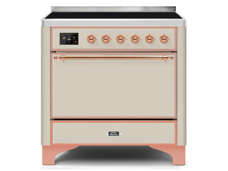 36" ILVE 3.5 Cu. Ft. Majestic II Electric Freestanding Range in Antique White with Copper Trim - UMI09QNS3/AWP