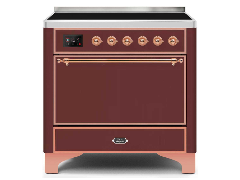 36" ILVE 3.5 Cu. Ft. Majestic II Electric Freestanding Range in Burgundy with Copper Trim - UMI09QNS3/BUP