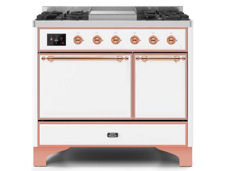 40" ILVE Majestic II Dual Fuel Liquid Propane Range with Copper Trim in White - UMD10FDQNS3/WHP LP