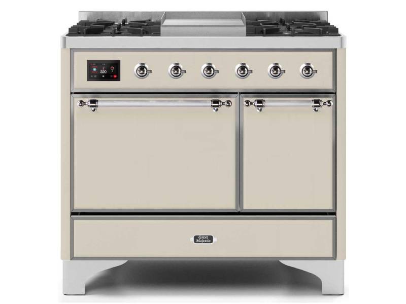40" ILVE Majestic II Dual Fuel Freestanding Range with Chrome Trim in Antique White - UMD10FDQNS3/AWC LP