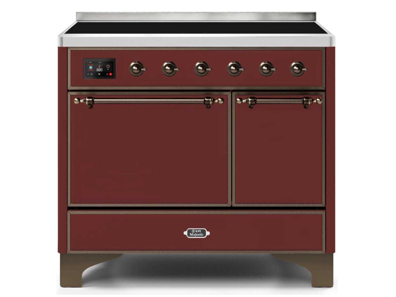 40" ILVE Majestic II Electric Freestanding Range in Burgundy with Bronze Trim - UMDI10QNS3/BUB