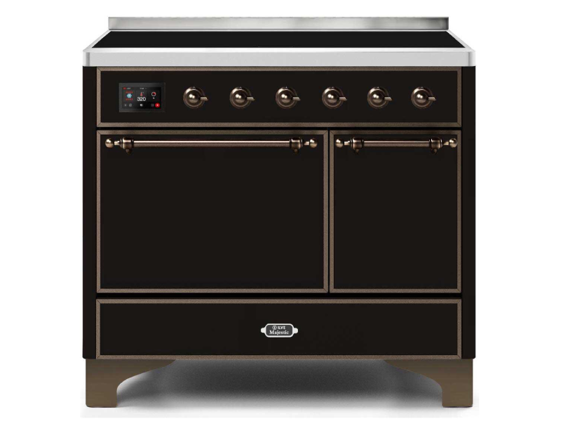 40" ILVE Majestic II Electric Freestanding Range in Glossy Black with Bronze Trim - UMDI10QNS3/BKB