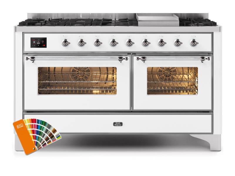 60" ILVE Majestic II Dual Fuel Natural Gas Range with Chrome Trim - UM15FDNS3/RALC NG