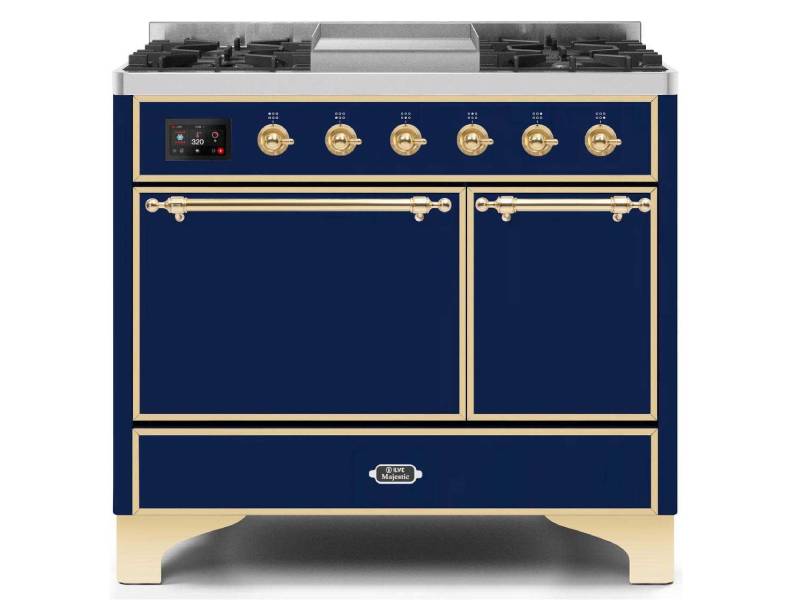 40" ILVE Majestic II Dual Fuel Natural Gas Range with Brass Trim in Blue - UMD10FDQNS3/MBG NG