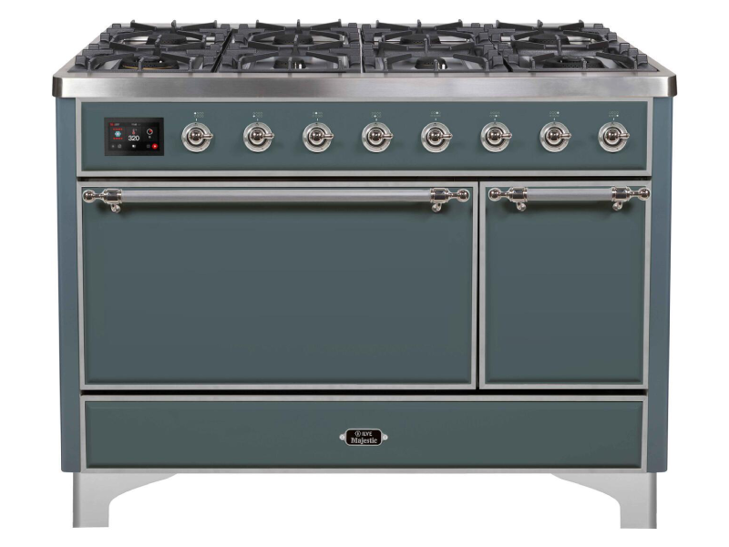 48" ILVE 5.02 Cu. Ft. Majestic II Dual Fuel Liquid Propane Freestanding Range in Blue Grey with Chrome Trim - UM12FDQNS3/BGC LP