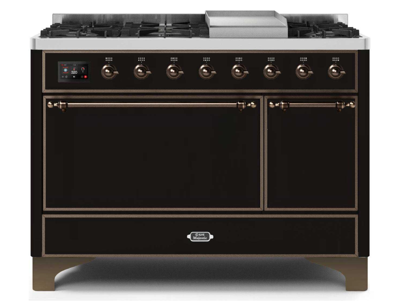 48" ILVE 5.02 Cu. Ft. Majestic II Dual Fuel Liquid Propane Freestanding Range in Glossy Black with Bronze Trim - UM12FDQNS3/BKB LP