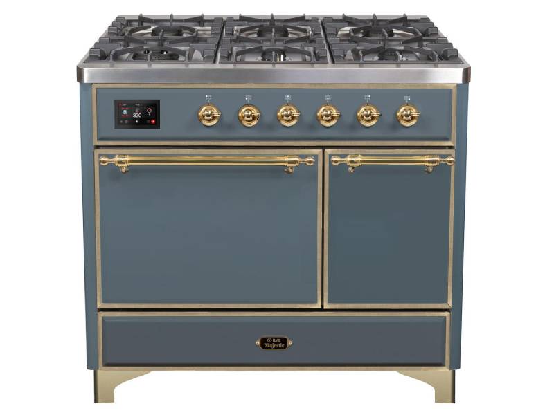 40" ILVE Majestic II Dual Fuel Natural Gas Range with Brass Trim in Blue Grey - UMD10FDQNS3/BGG NG