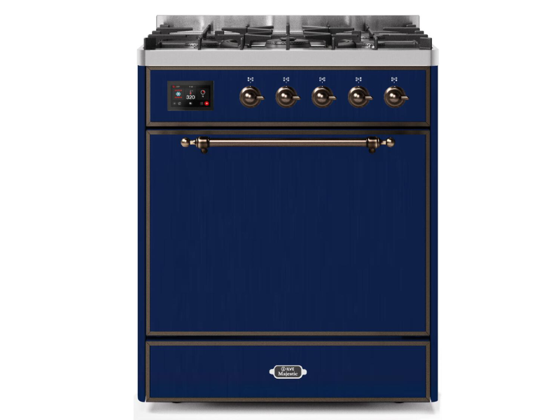 30" ILVE Majestic II Dual Fuel Freestanding Range in Blue with Bronze Trim - UM30DQNE3/MBB LP