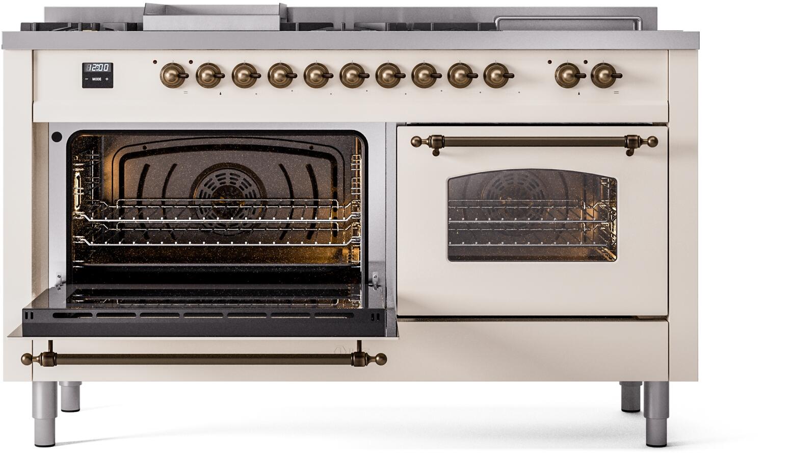 60" ILVE Nostalgie II Dual Fuel Natural Gas Freestanding Range in Antique White with Bronze Trim - UP60FSNMP/AWB NG