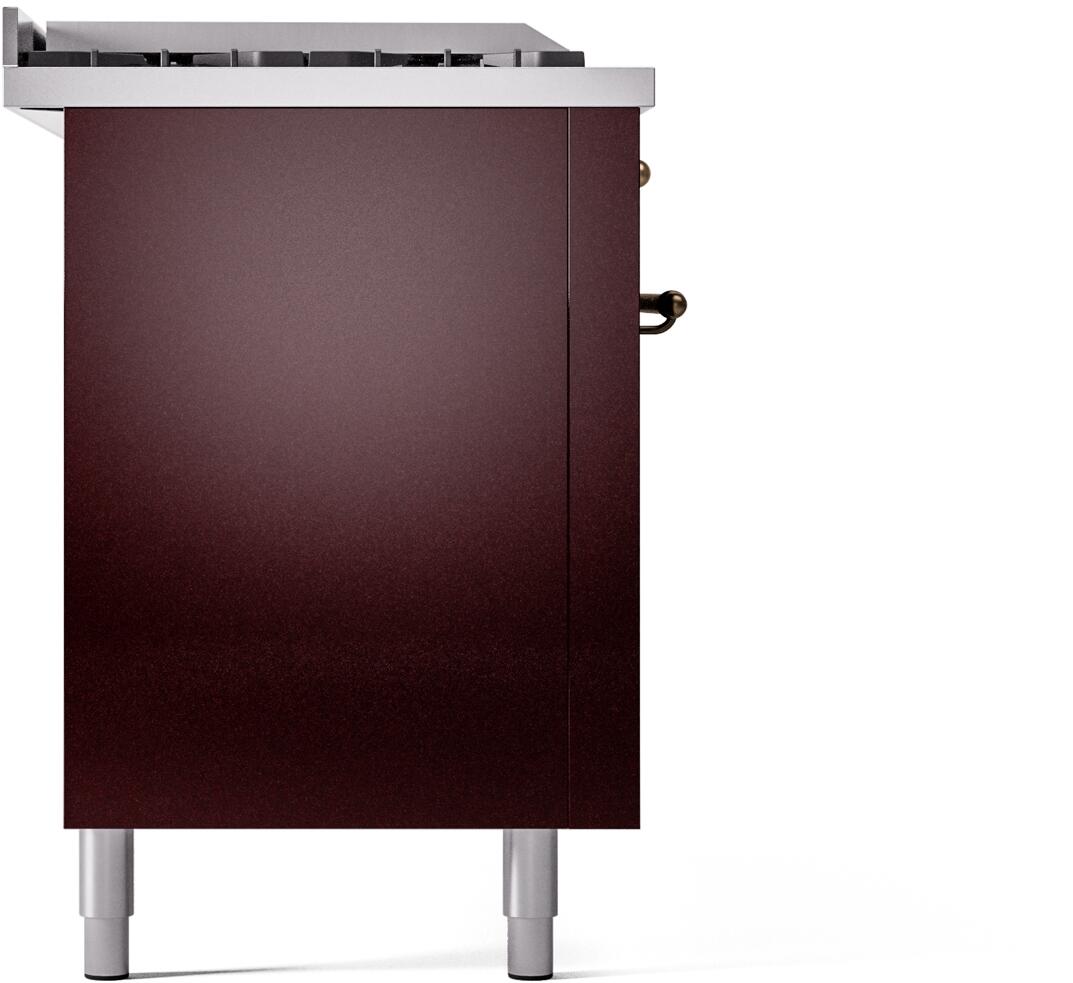 60" ILVE Nostalgie II Dual Fuel Natural Gas Freestanding Range in Burgundy with Bronze Trim - UP60FSNMP/BUB NG