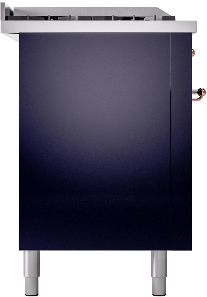 60" ILVE Nostalgie II Dual Fuel Liquid Propane Freestanding Range in Blue with Copper Trim - UP60FSNMP/MBP LP