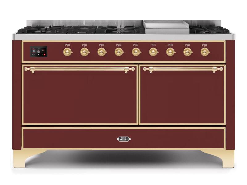 60" ILVE Majestic II Dual Fuel Liquid Propane Range with Copper Trim - UM15FDQNS3/BUP LP