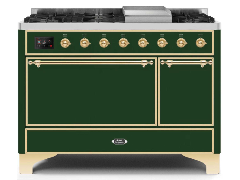 48" ILVE 5.02 Cu. Ft. Majestic II Dual Fuel Natural Gas Freestanding Range in Emerald Green with Brass Trim - UM12FDQNS3/EGG NG