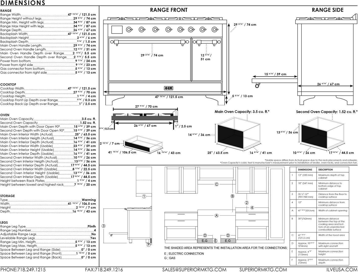 48" ILVE 5.02 Cu. Ft. Majestic II Dual Fuel Natural Gas Freestanding Range in Matte Graphite with Brass Trim - UM12FDQNS3/MGG NG