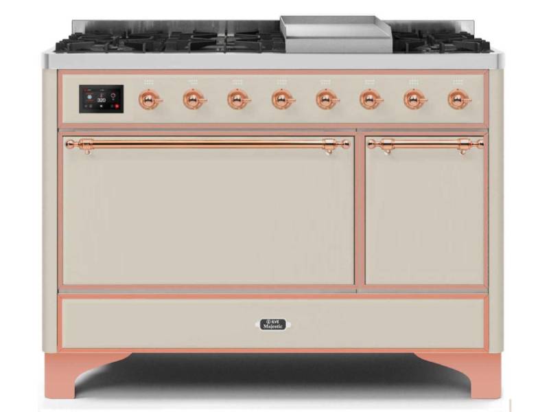 48" ILVE Majestic II Dual Fuel Natural Gas Freestanding Range in Antique White with Copper Trim - UM12FDQNS3/AWP NG