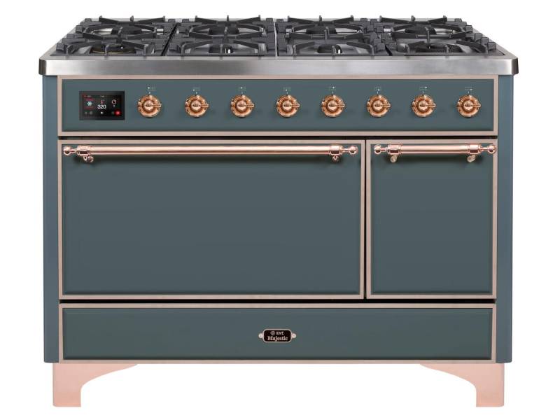 48" ILVE Majestic II Dual Fuel Natural Gas Freestanding Range in Blue Grey with Copper Trim - UM12FDQNS3/BGP NG