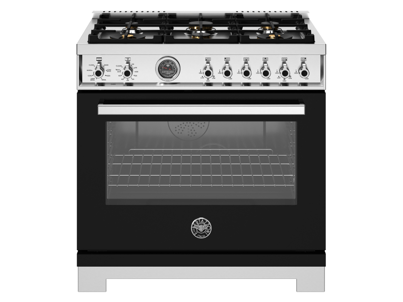 36" Bertazzoni Dual Fuel Range with 6 Brass Burners Cast Iron Griddle and Electric Self-Clean Oven - PRO366BCFEPNET