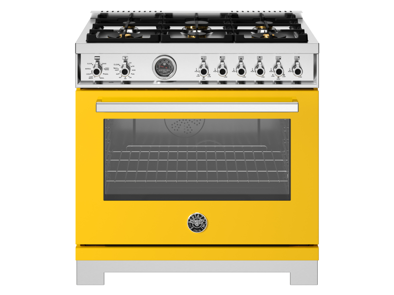 36" Bertazzoni Dual Fuel Range with 6 Brass Burners Cast Iron Griddle and Electric Self-Clean Oven - PRO366BCFEPGIT