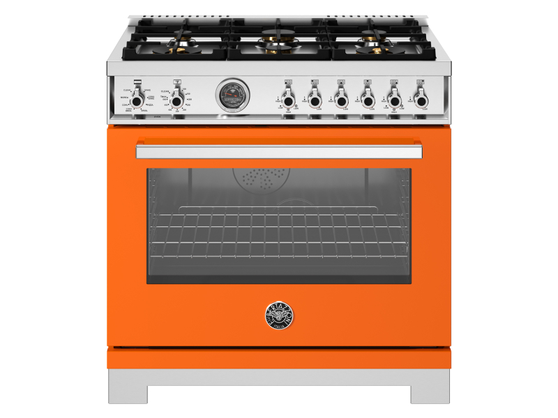 36" Bertazzoni Dual Fuel Range with 6 Brass Burners Cast Iron Griddle and Electric Self-Clean Oven - PRO366BCFEPART