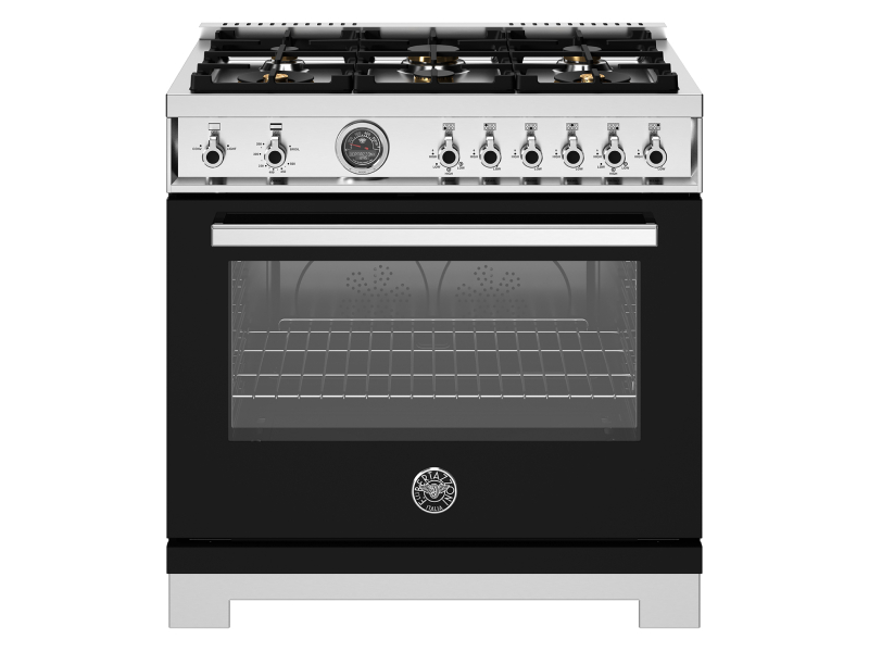 36" Bertazzoni All Gas Range with 6 Brass Burners and Cast Iron Griddle in Nero - PRO366BCFGMNET