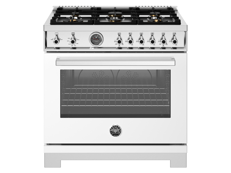 36" Bertazzoni All Gas Range with 6 Brass Burners and Cast Iron Griddle in Bianco - PRO366BCFGMBIT