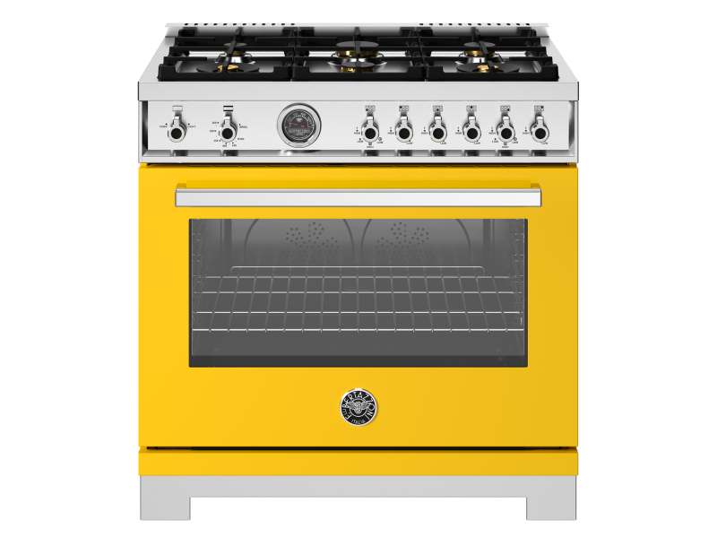 36" Bertazzoni All Gas Range with 6 Brass Burners and Cast Iron Griddle in Giallo - PRO366BCFGMGIT