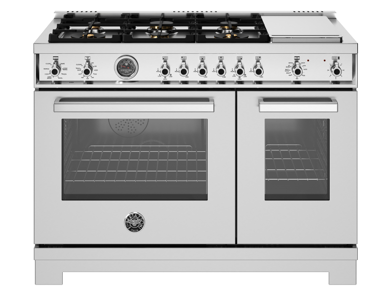 48" Bertazzoni Professional Series Dual Fuel Range with 6 Brass Burners in Stainless Steel - PRO486BTFEPXT