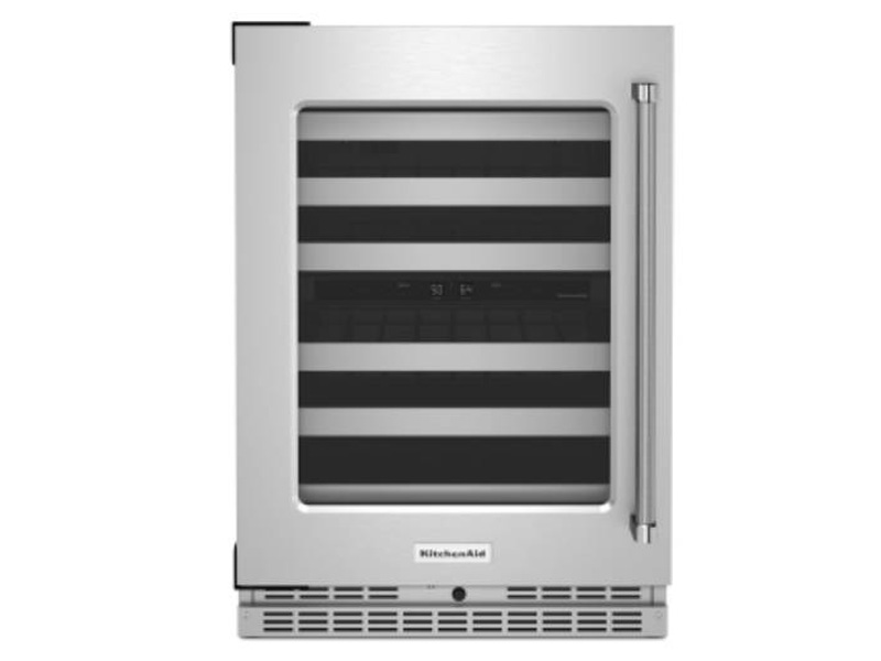 24" KitchenAid Undercounter Wine Cellar with Glass Door and Metal-Front Racks - KUWL314KSS
