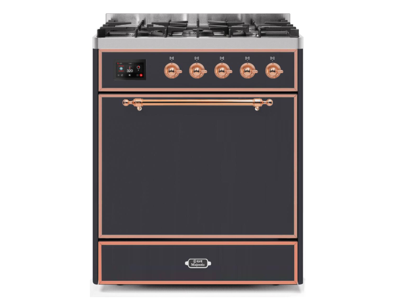 30" ILVE Majestic II Dual Fuel Freestanding Range in Matte Graphite with Copper Trim - UM30DQNE3/MGP NG