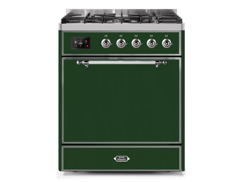 30" ILVE Majestic II Dual Fuel Freestanding Range in Emerald Green with Chrome Trim - UM30DQNE3/EGC LP