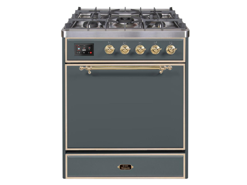 30" ILVE Majestic II Dual Fuel Freestanding Range in Blue Grey with Brass Trim - UM30DQNE3/BGG LP