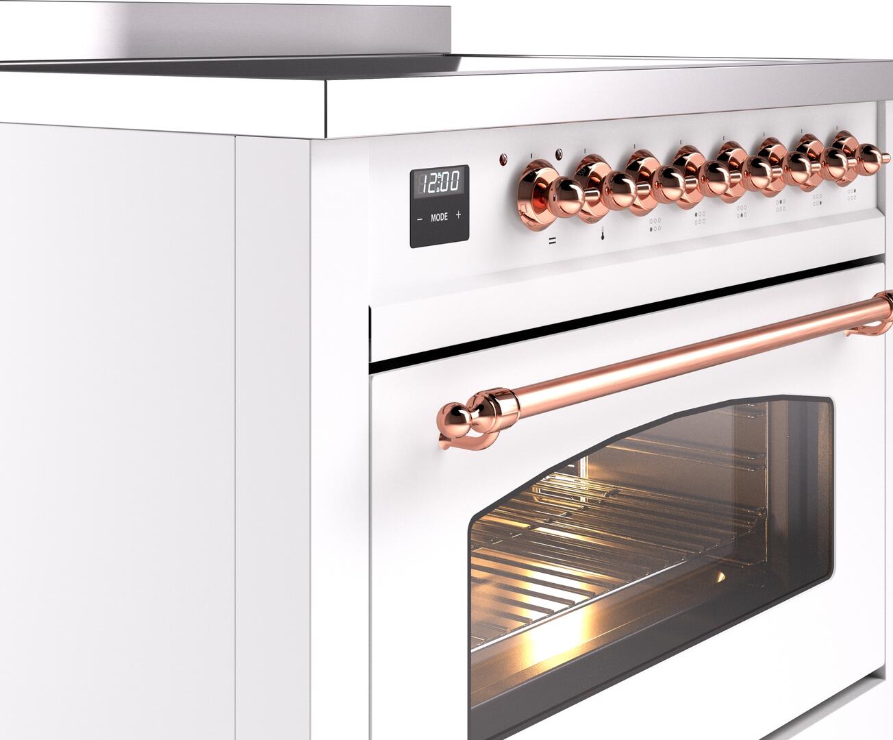 36" ILVE Nostalgie II Electric Freestanding Range in White with Copper Trim - UPI366NMP/WHP