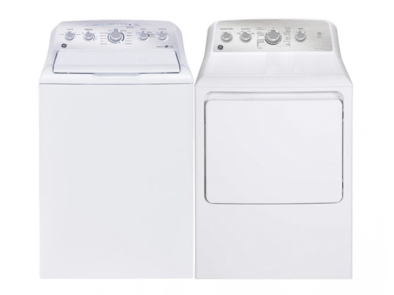27" GE 4.9 Cu. Ft. Capacity Top Load Washer and 7.2 Cu. Ft. Capacity Top Load Gas Dryer - GTW490BMRWS-GTD45GBMRWS