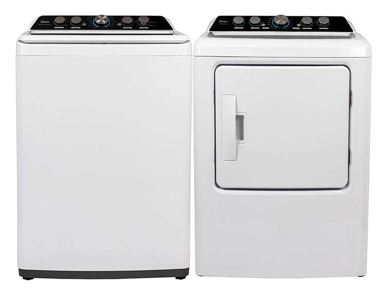 27" Midea 4.7 cu. Ft. Top Load Washer and 6.7 Cu. Ft. Front Load Dryer - MLV47C3AWW-MLE47C3AWW