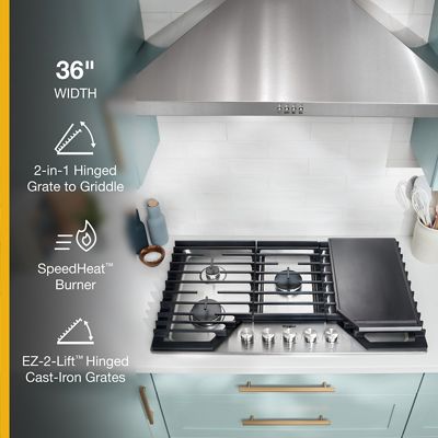 36" Whirlpool Gas Cooktop with 2-in-1 Hinged Grate to Griddle - WCGK7536PS