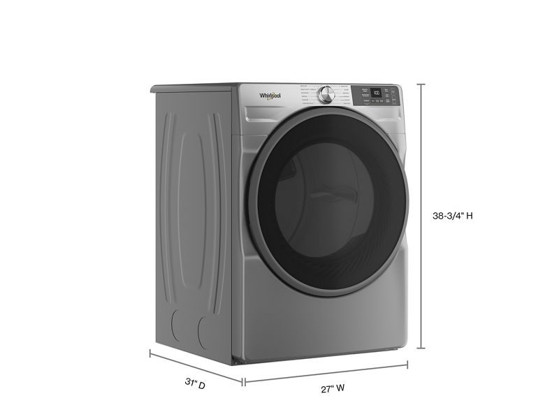 27" Whirlpool 7.4 Cu. Ft. Smart Front Load Gas Dryer with Wrinkle Shield Option in Radiant Silver - WGD5720RR