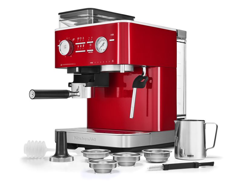 KitchenAid Semi Automatic Espresso Machine with Burr Grinder in Apple Red- KES6551CA