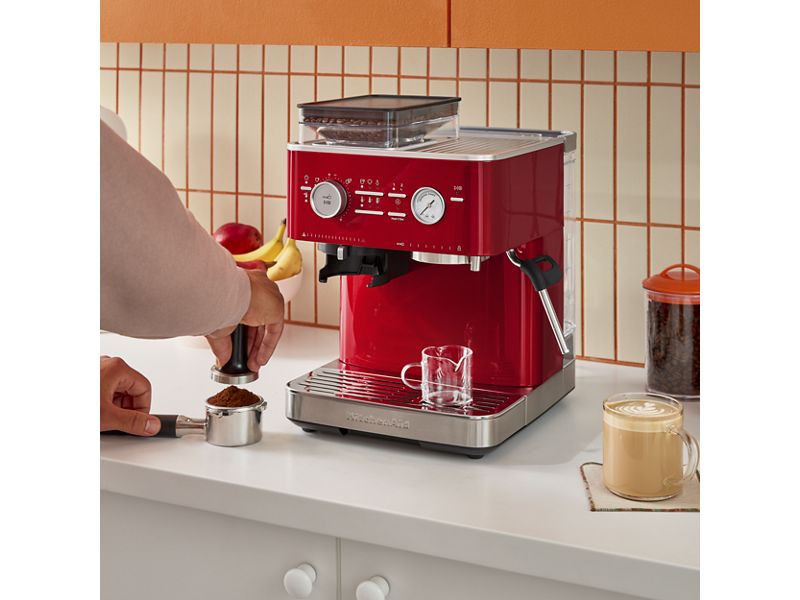 KitchenAid Semi Automatic Espresso Machine with Burr Grinder in Apple Red- KES6551CA