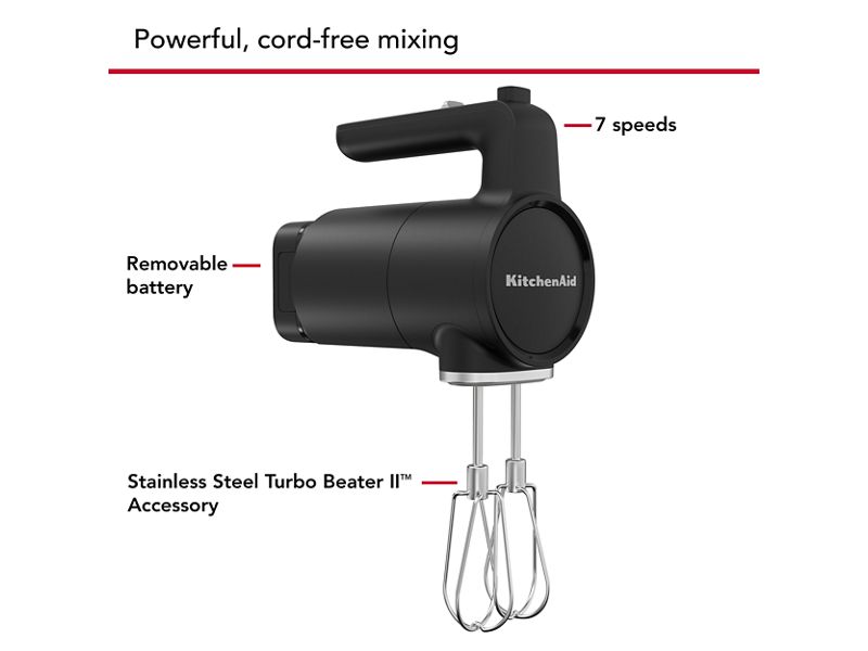 KitchenAid Go Cordless Hand Mixer Battery Included - KHMR762BM