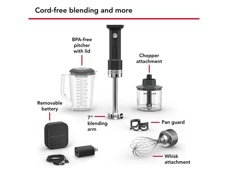 KitchenAid Go Cordless Hand Blender with Accessories - Battery Included - KHBRV75BM