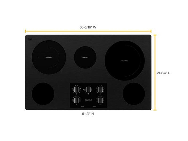 36" Whirlpool Electric Ceramic Glass Cooktop With Two Dual Radiant Elements - WCE77US6HB