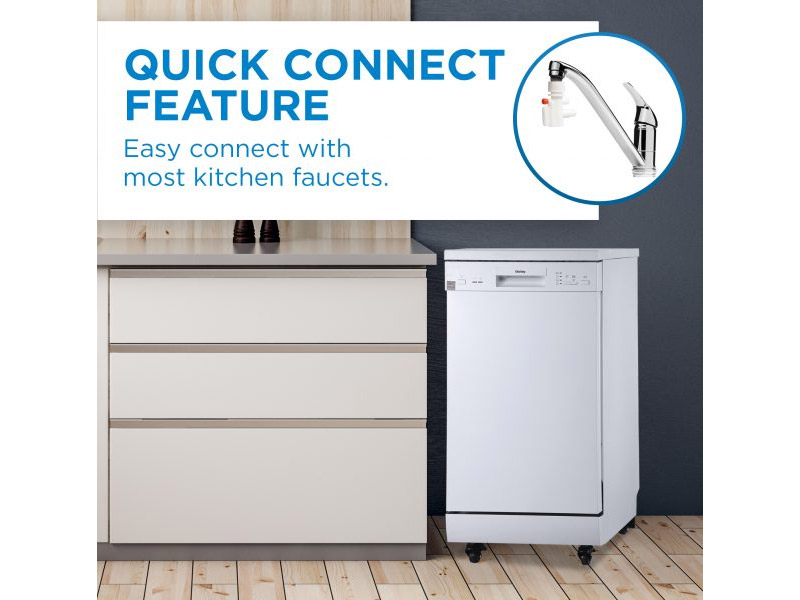 18" Danby Portable Dishwasher with 4 Wash Cycles, Quick Wash in White - DDW1805EWP