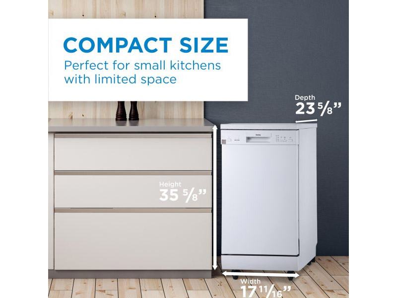 18" Danby Portable Dishwasher with 4 Wash Cycles, Quick Wash in White - DDW1805EWP