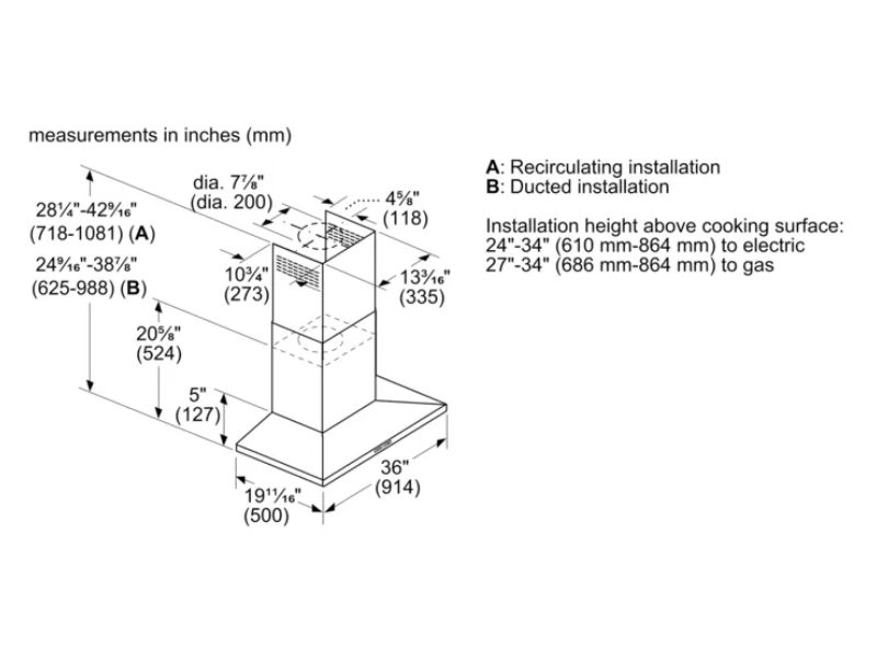 36" Bosch 300 Series Wall Mounted Cooker Hood In Stainless Steel - HCP86641UC