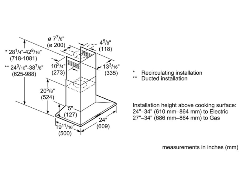 24" Bosch Wall Mount Pyramid Style Canopy Hood With 300 CFM - HCP34E52UC